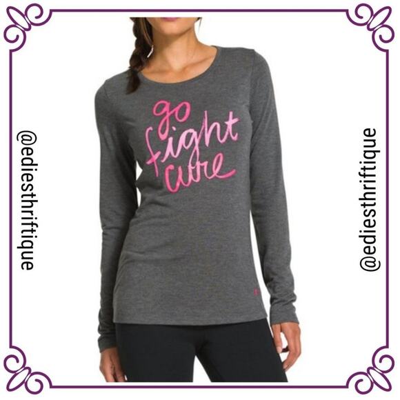 Under Armor Gray Long Sleeve T-Shirt "Go Fight Cure" Cancer Small - Picture 1 of 6